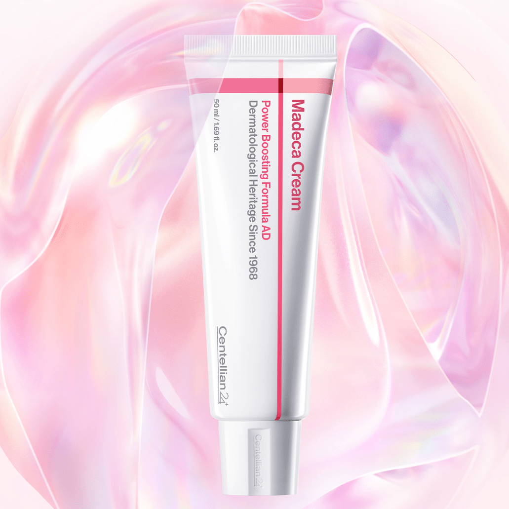 Centellian24 madeca cream with pink gradient background