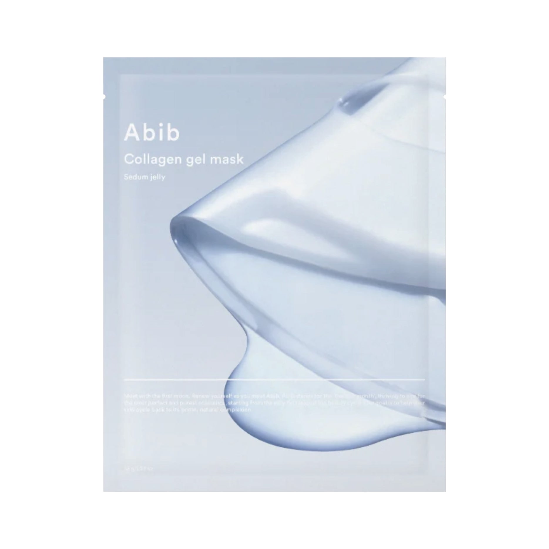 Collagen gel mask packaging with 'Abib' branding on a light blue background