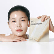 ABIB brightening collagen mask applied on skin, ABIB Glutathione Film mask hydration and glow results