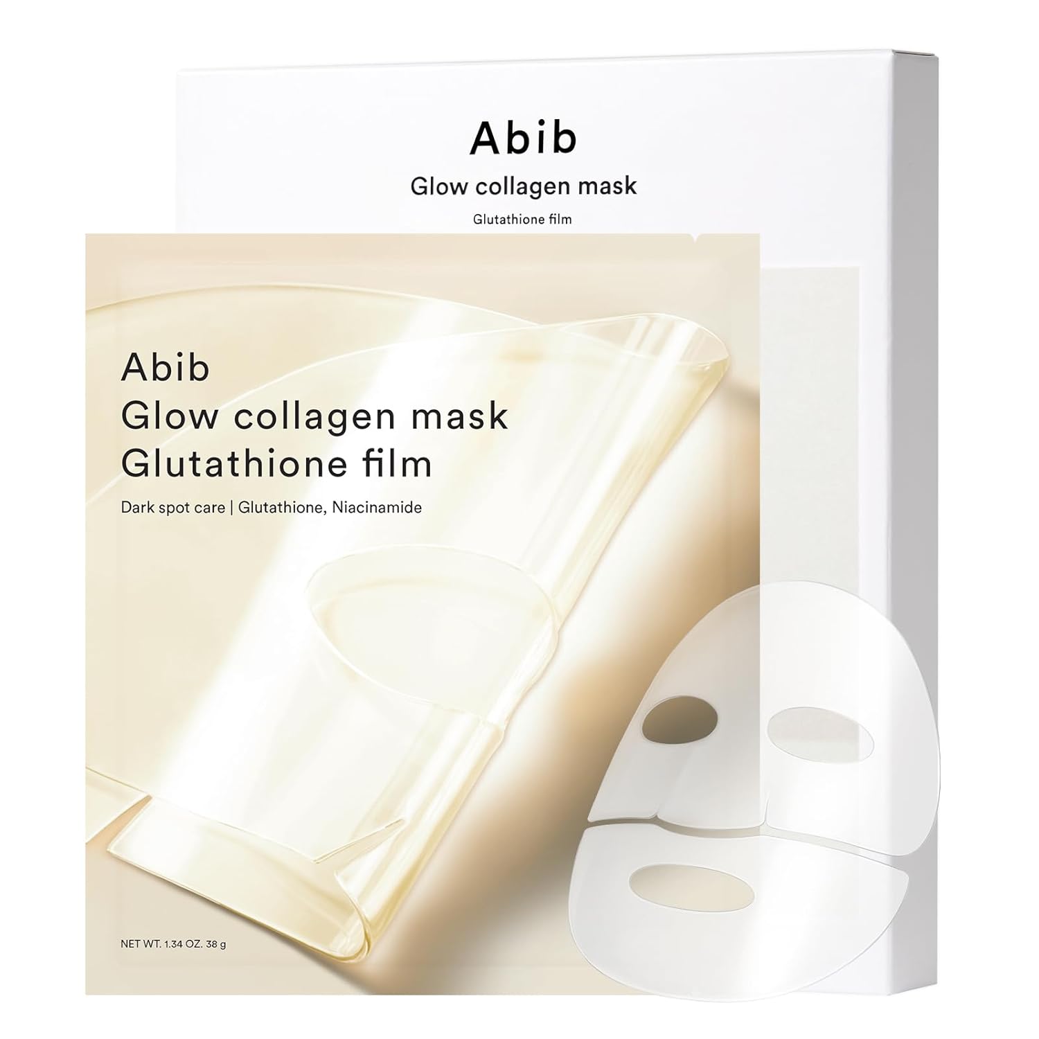 ABIB Glow collagen mask Glutathione film package box with white background