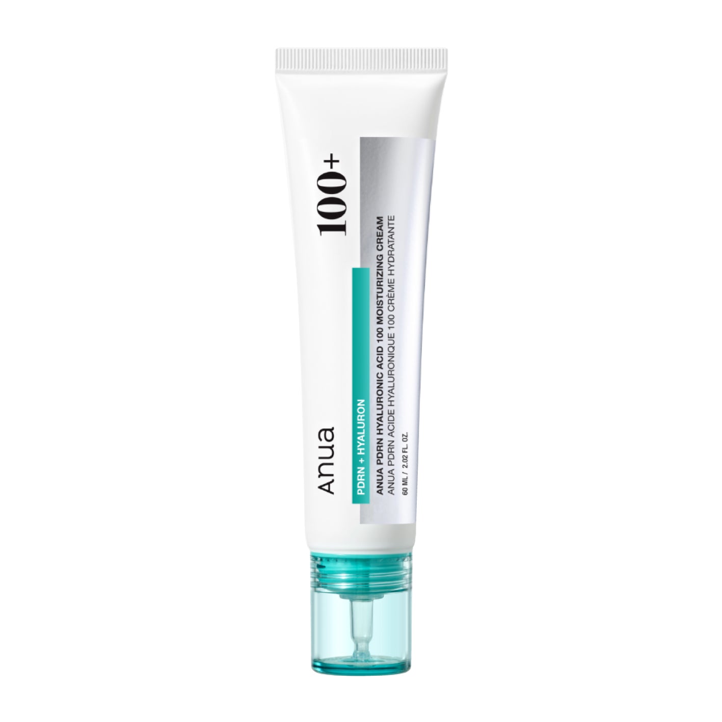 Tube of skincare cream with ANUA PDRN Hyaluronic Acid 100 Moisturizing Cream on a white background