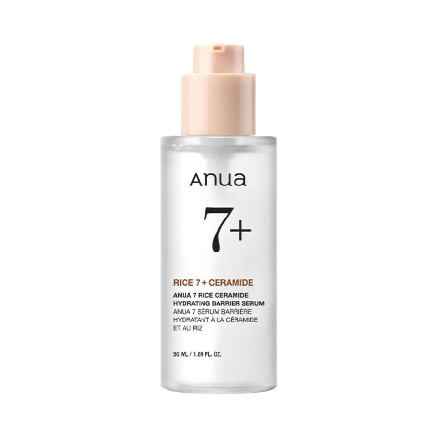 Anua 7+ Rice Ceramide serum bottle on a white background