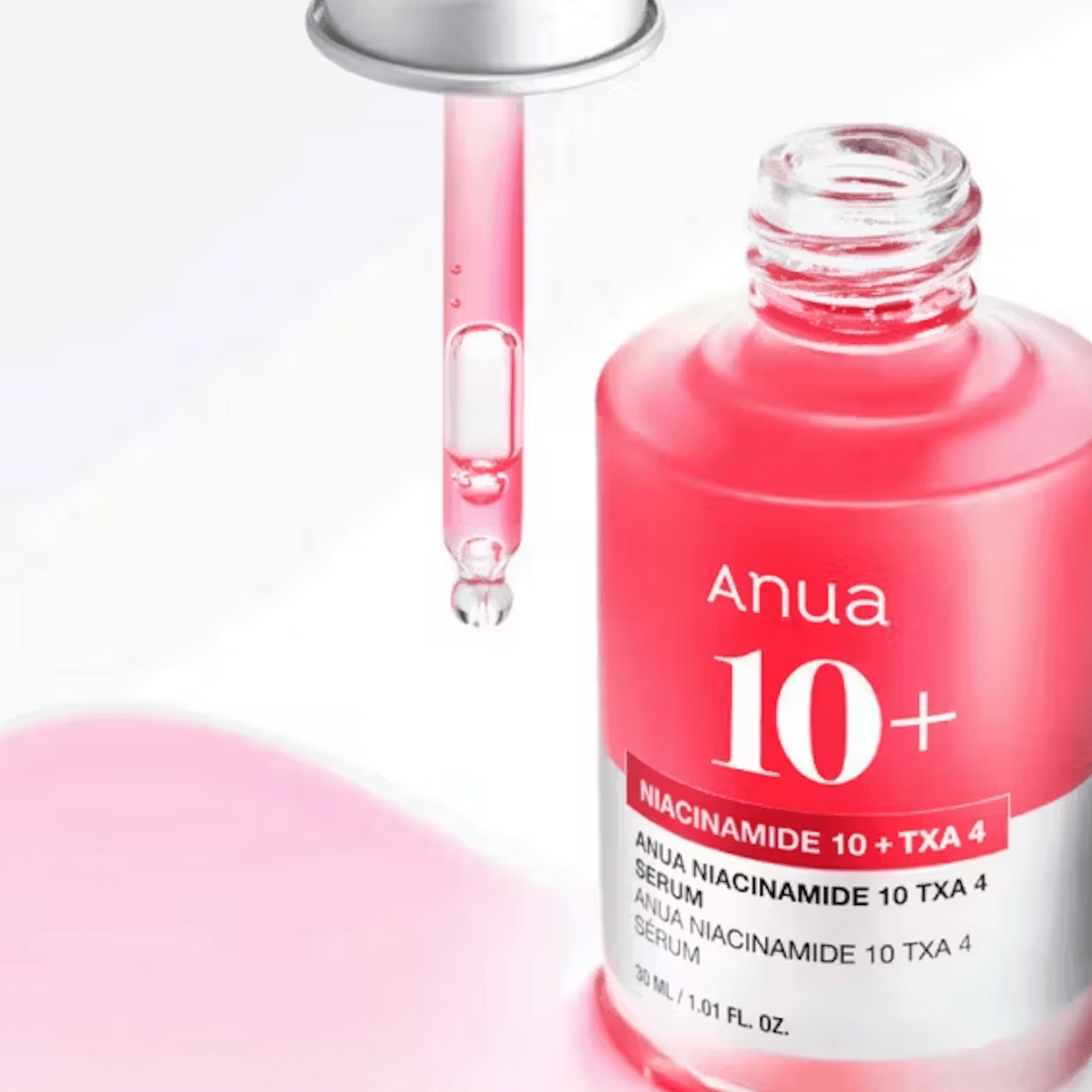 ANUA Niacinamide 10%+TXA 4% Dark Spot Correcting Serum bottle with dropper on a white background