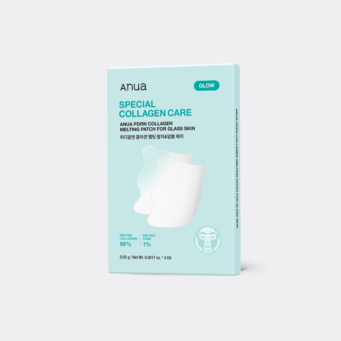 Anua Special Collagen Care Melting Patch for Glass Skin in the Glow variant, shown in its light blue packaging box against a neutral light gray background.