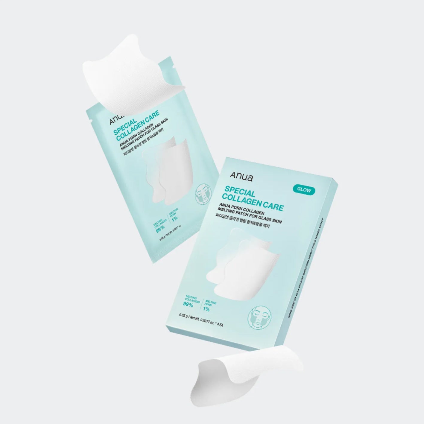 ANUA PDRN Collagen Melting Patch For Glass Skin 2 box standing on grey background