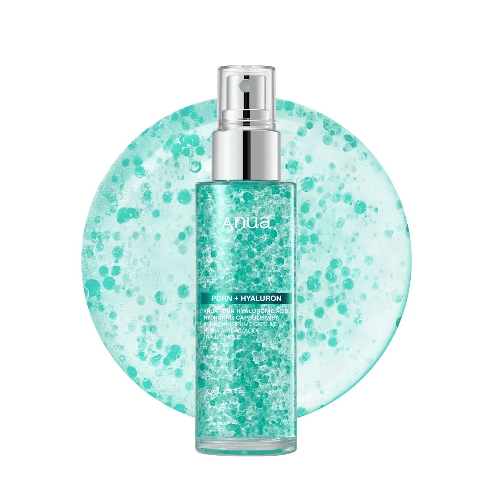 ANUA PDRN Hyaluronic Acid Hydrating Capsule Mist with a textured green background