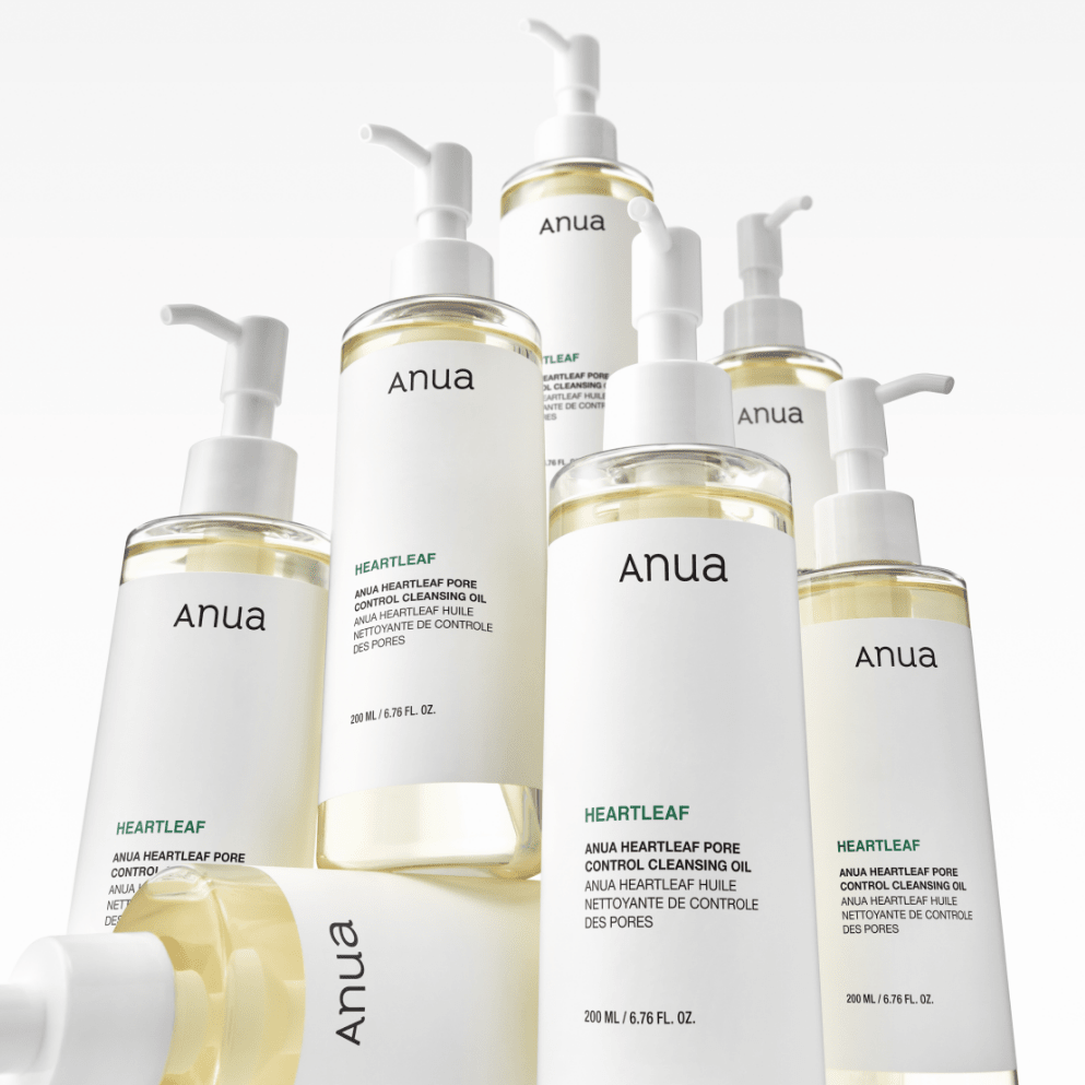 ANUA-Heartleaf-Pore-Control-Cleansing-Oil bottles tower on white background
