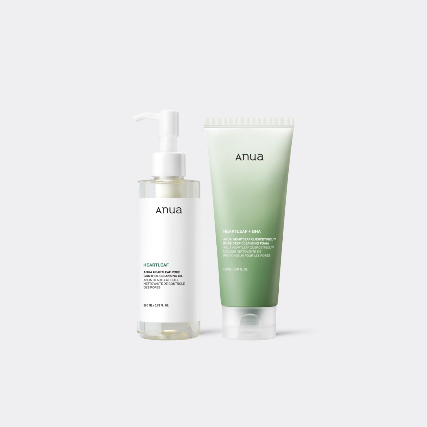 ANUA Heartleaf Double Cleansing Duo Set on grey background