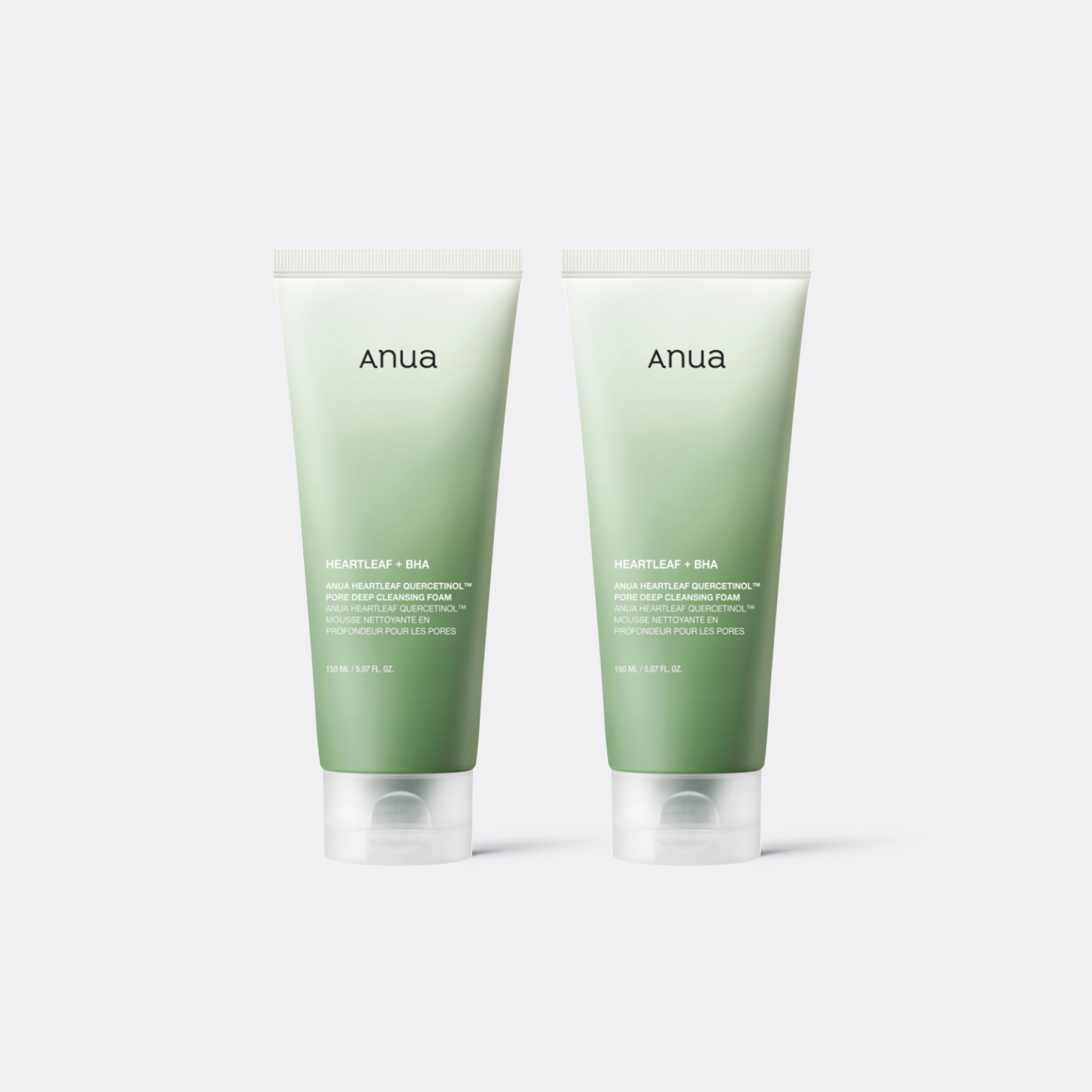 Green tube of ANUA Heartleaf Quercentinol Pore Deep Cleansing Foam on a white background