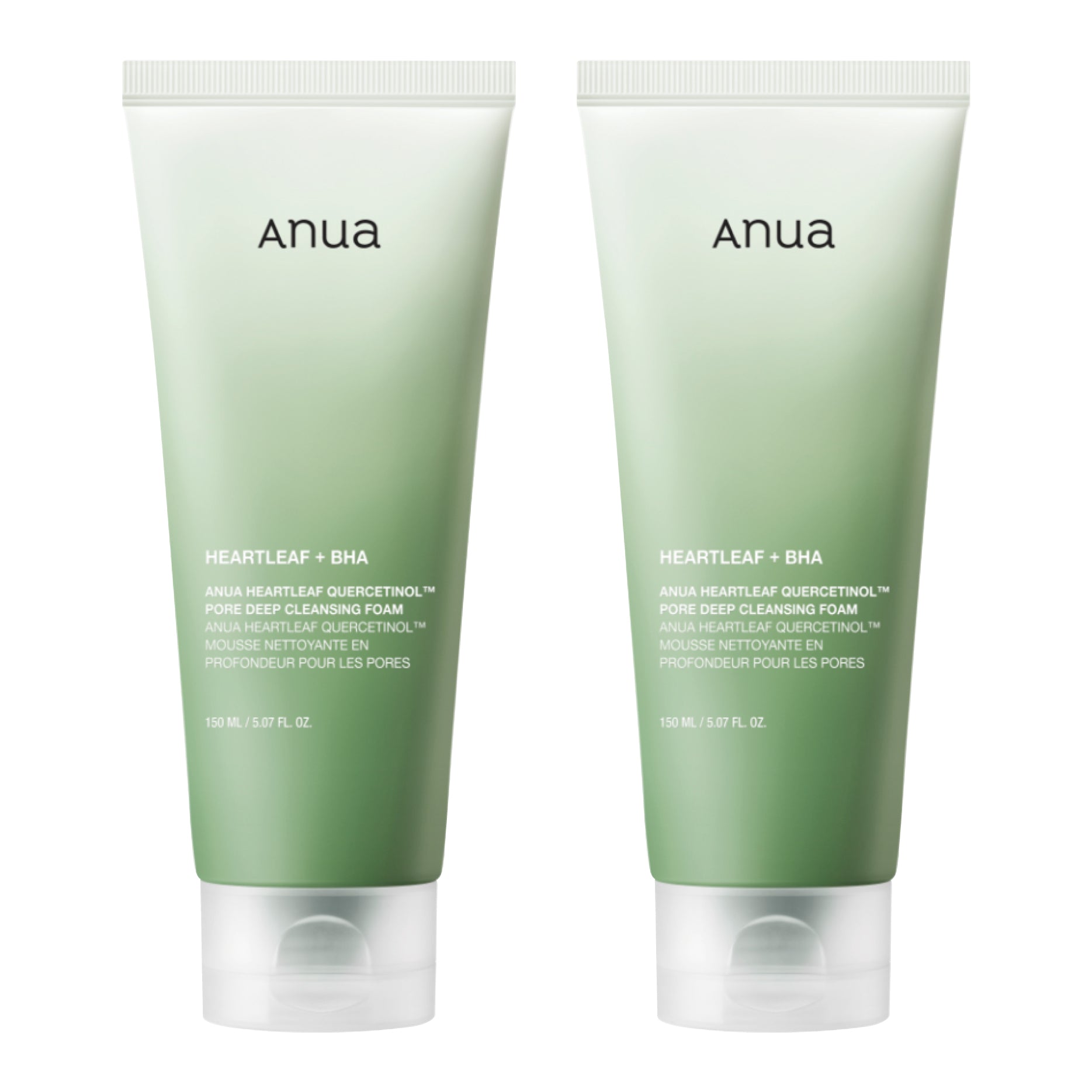 Green tube of ANUA Heartleaf Quercentinol Pore Deep Cleansing Foam on a white background