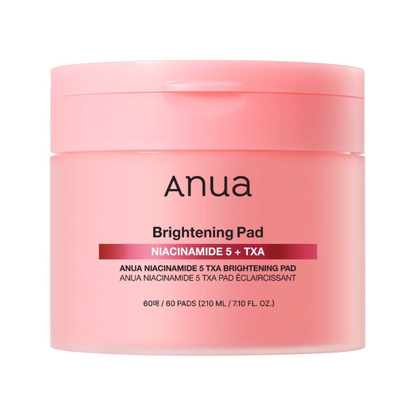 Pink jar of ANUA Niacinamide 5 TXA Brightening Pad on a white background