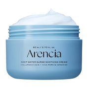 Blue jar of Arencia Deep Water Surge Soothing Cream on a white background