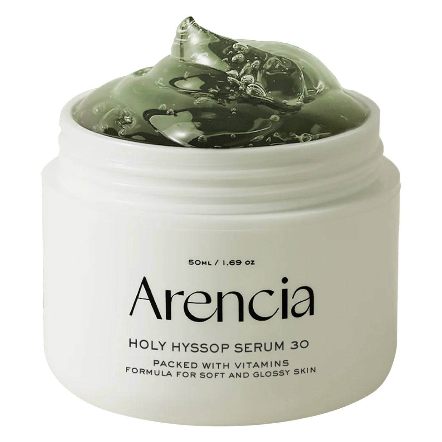 Arencia Holy Hyssop Serum 30 jar with green serum on a white background