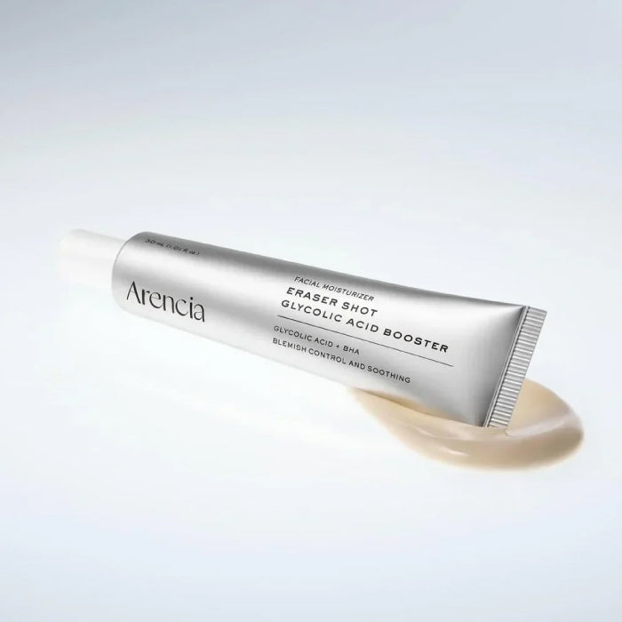 Arencia Eraser Shot Glycolic Acid Booster tube on a light gray background