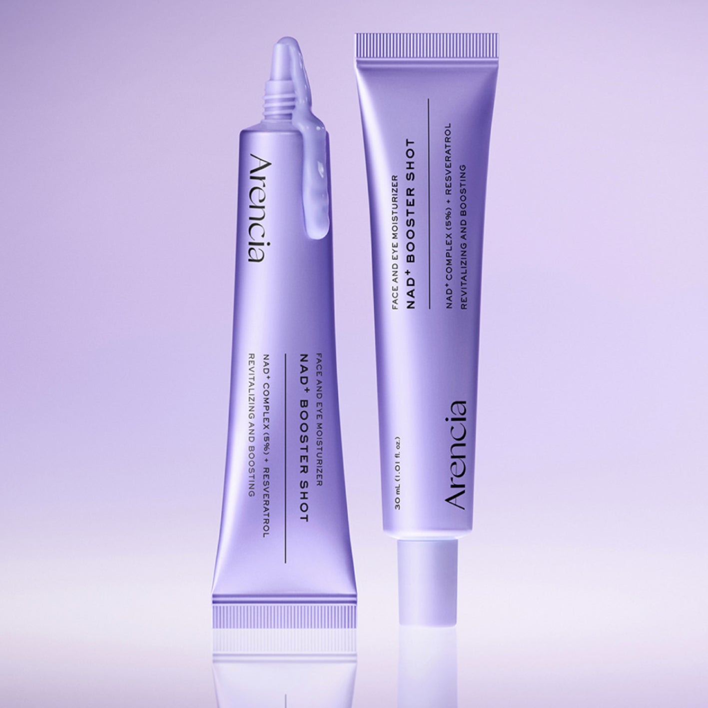 Arenicia Nad Booster Shot skincare product on a purple background