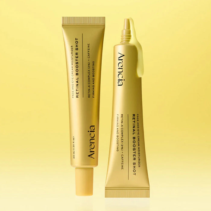 Two ARENCIA Retinal Booster Shot with 'Arenicia' branding on a yellow background