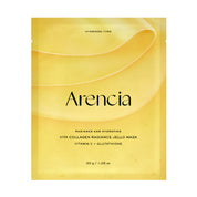 A yellow Arencia Vita Collagen Radiance Jello Mask packet on a white background.