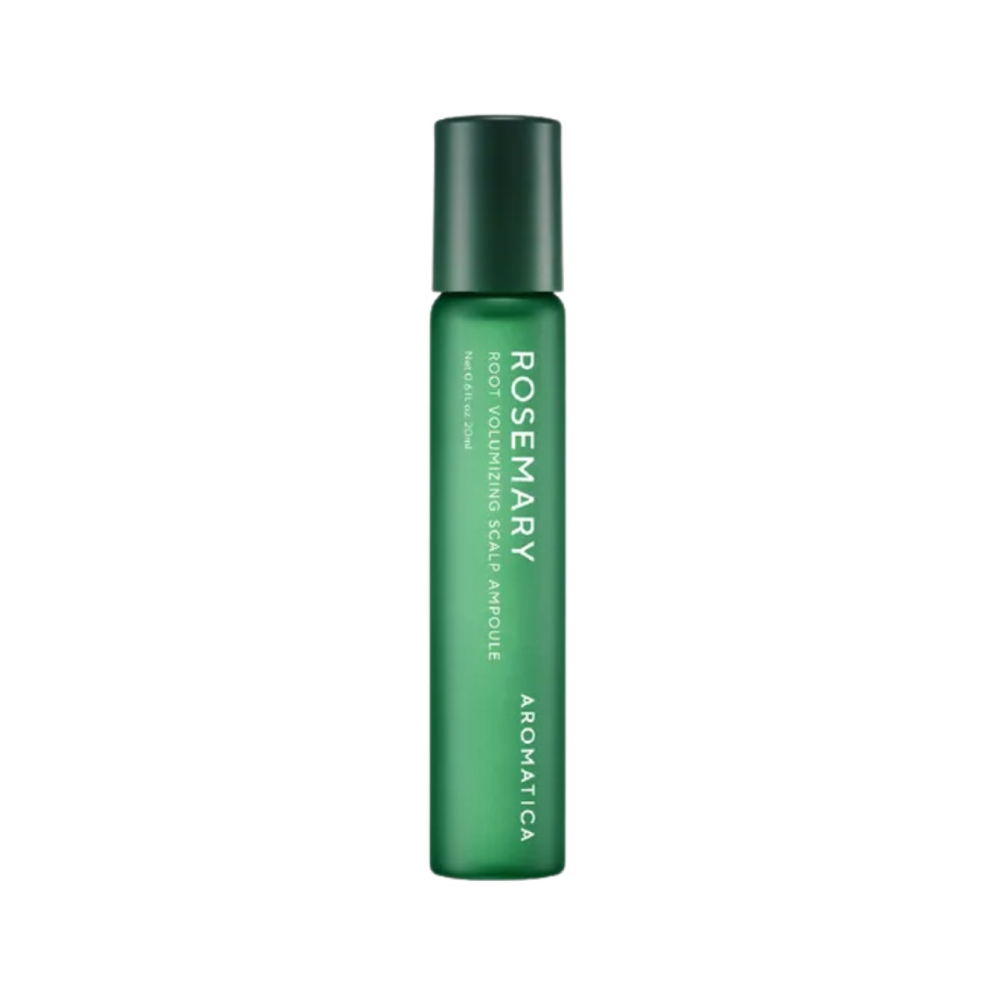 AROMATICA Rosemary Root Volumizing Scalp Ampoule Green bottle with 'Rosemary' and 'Aromatica' text on a white background