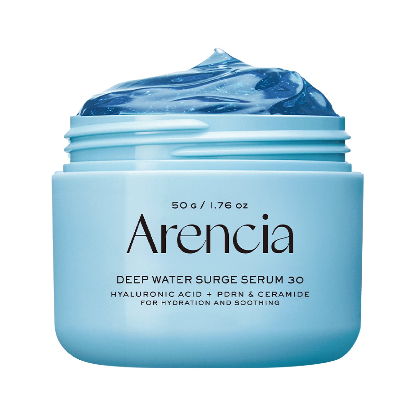 Arencia deep water surge serum open jar with white background

