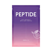 Peptide anti-wrinkle mask packaging with gradient purple to pink design on a white background