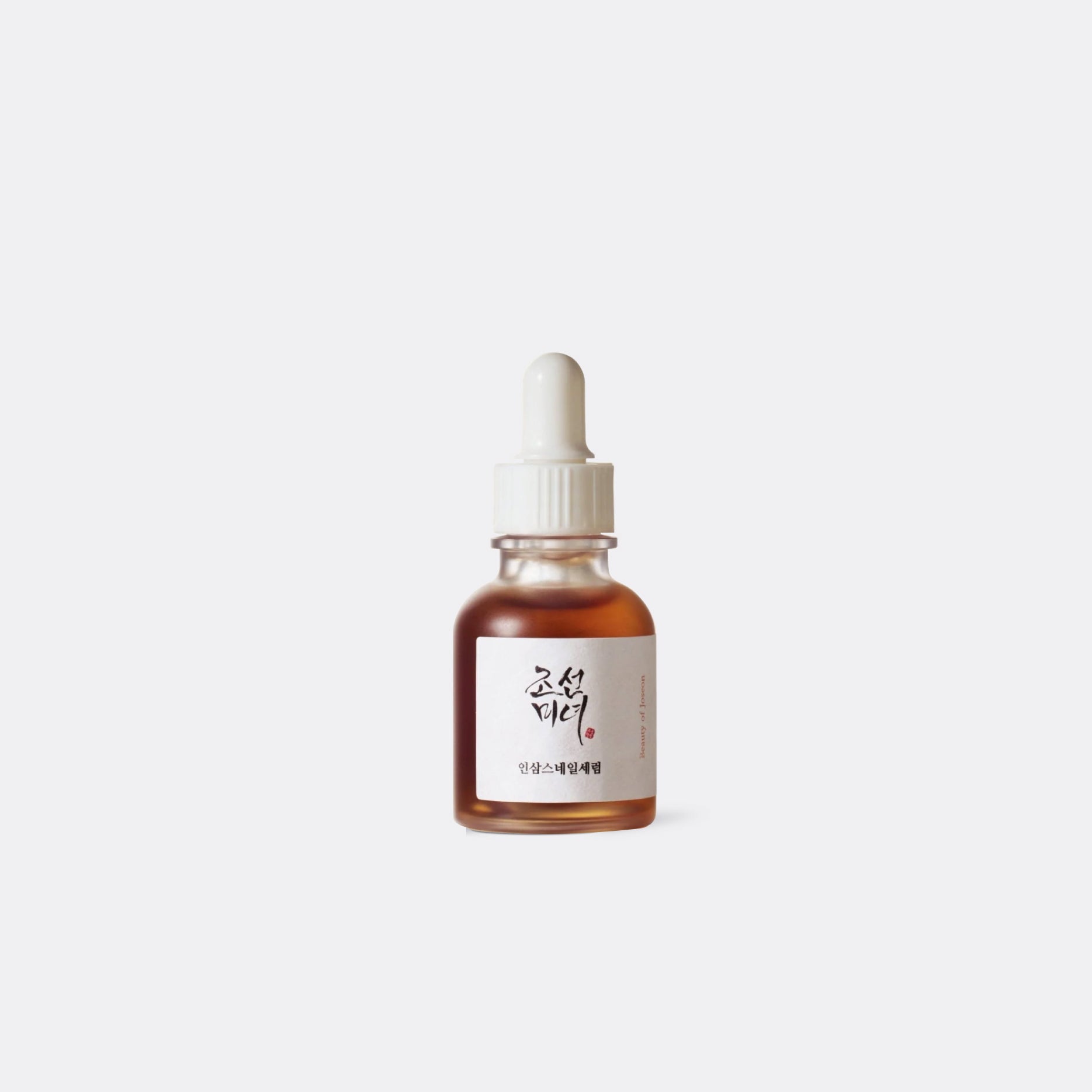 BEAUTY OF JOSEON Revive Serum : Ginseng + Snail Mucin Bottle of skincare serum with a white cap on a light gray background
