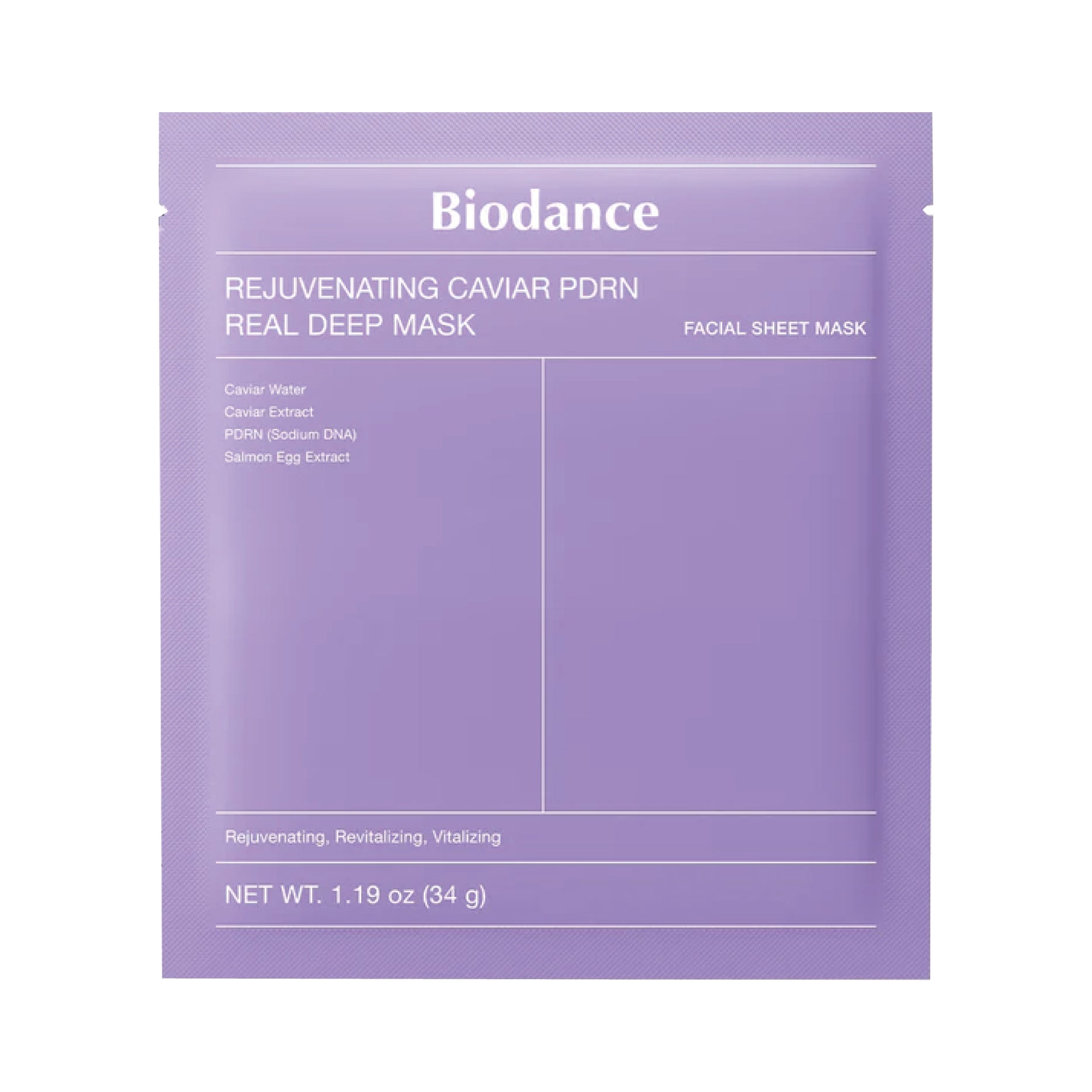 Biodance Rejuvenating Caviar PDRN Real Deep Mask packaging with 'Biodance' branding on a white background