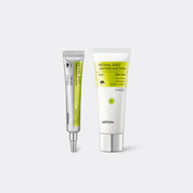 Two cosmetic tubes from Celimaxon a light gray background: a smaller silver-and-green Retinal Shot Tightening Dual Cream tube and a larger white-and-yellow Retinal Shot Tightening Dual Cream tube.