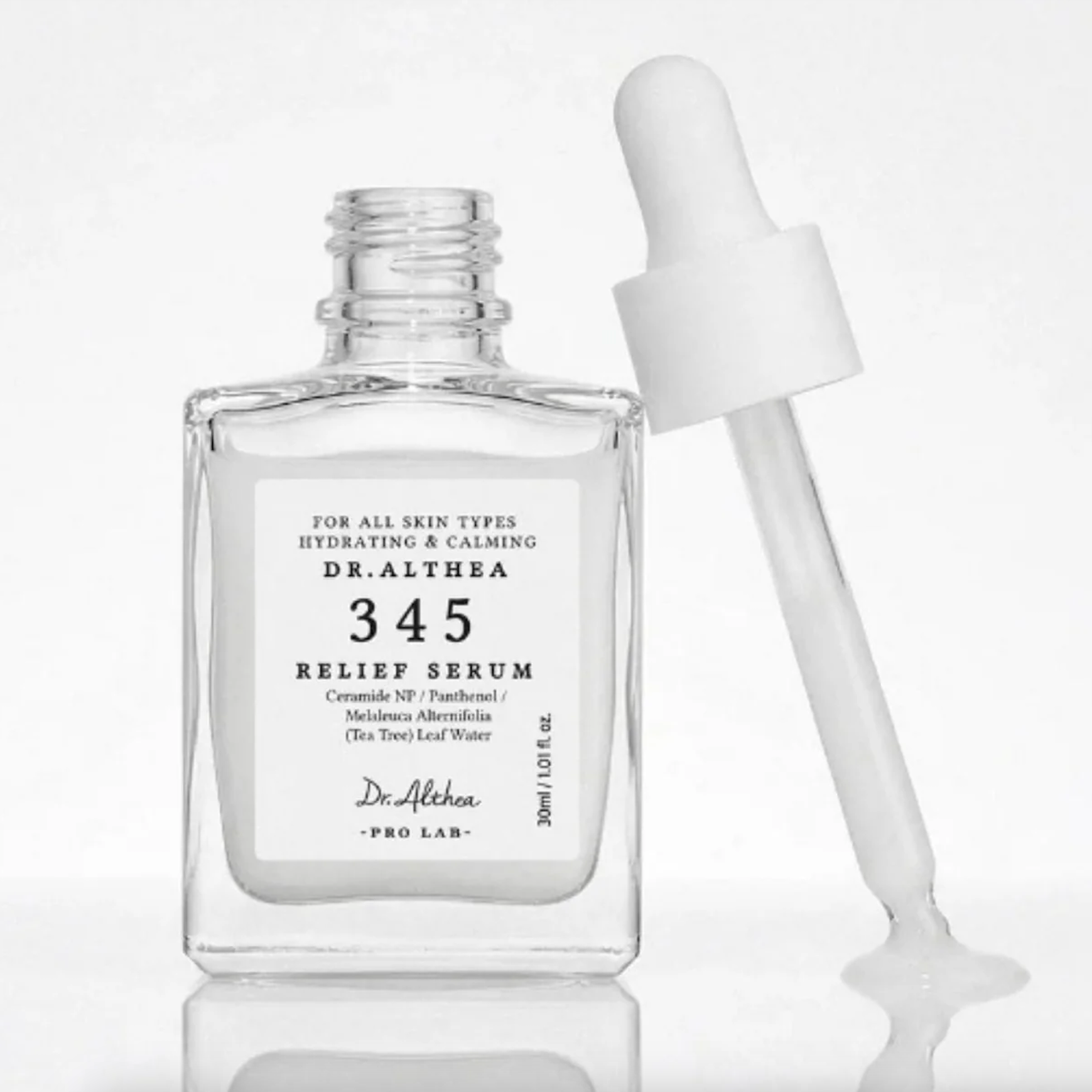 Dr. Althea 345 Relief Serum bottle with dropper on a white background