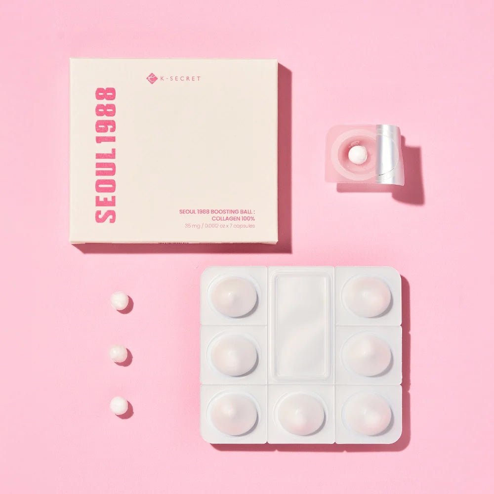 K-SECRET Seoul 1988 Boosting Ball Collagen 100% on a pink background