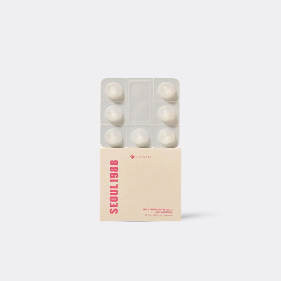 K-SECRET Seoul 1988 Boosting Ball Collagen 100% centered on a light gray background.