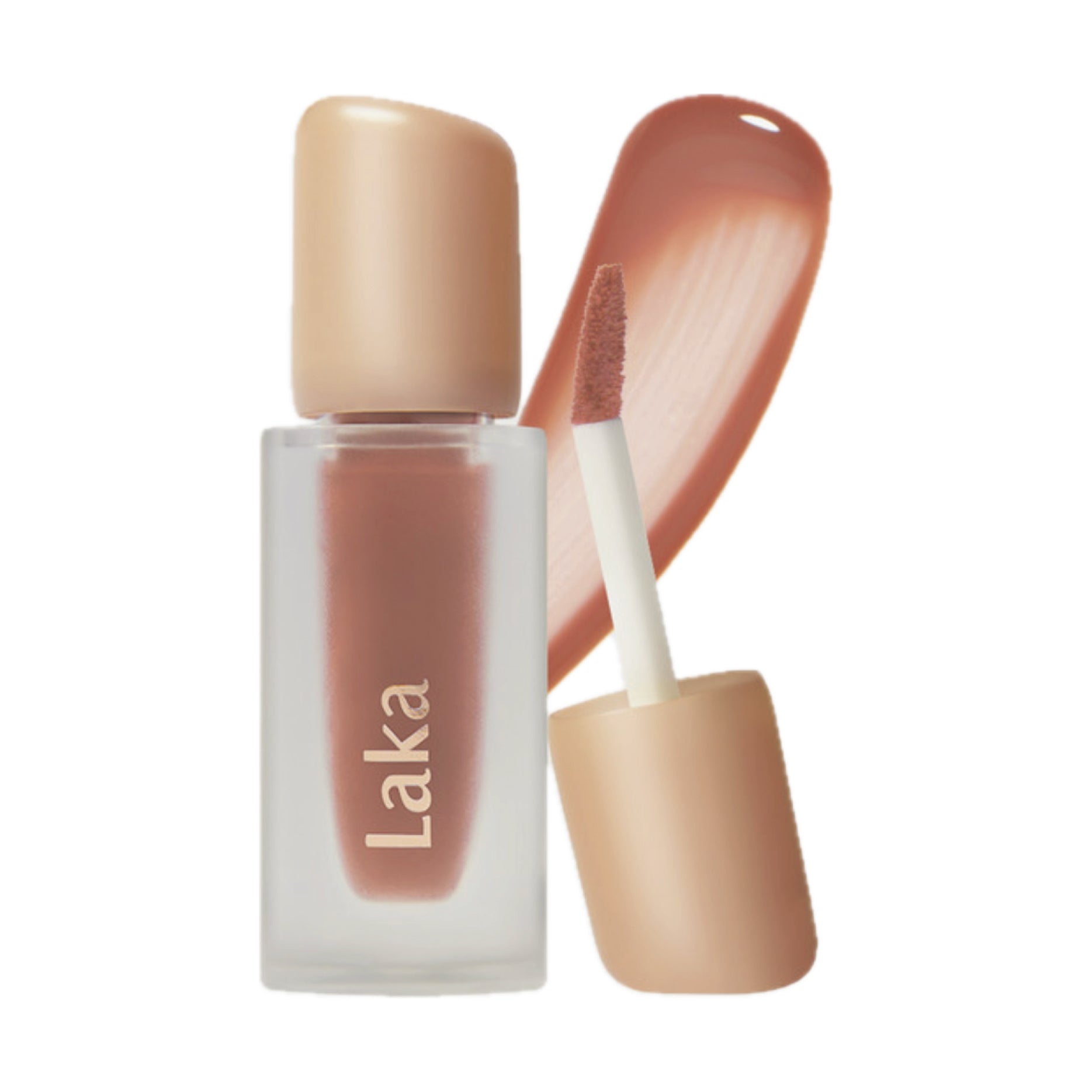 LAKA Fruity Glam Tint lip gloss with applicator on a white background