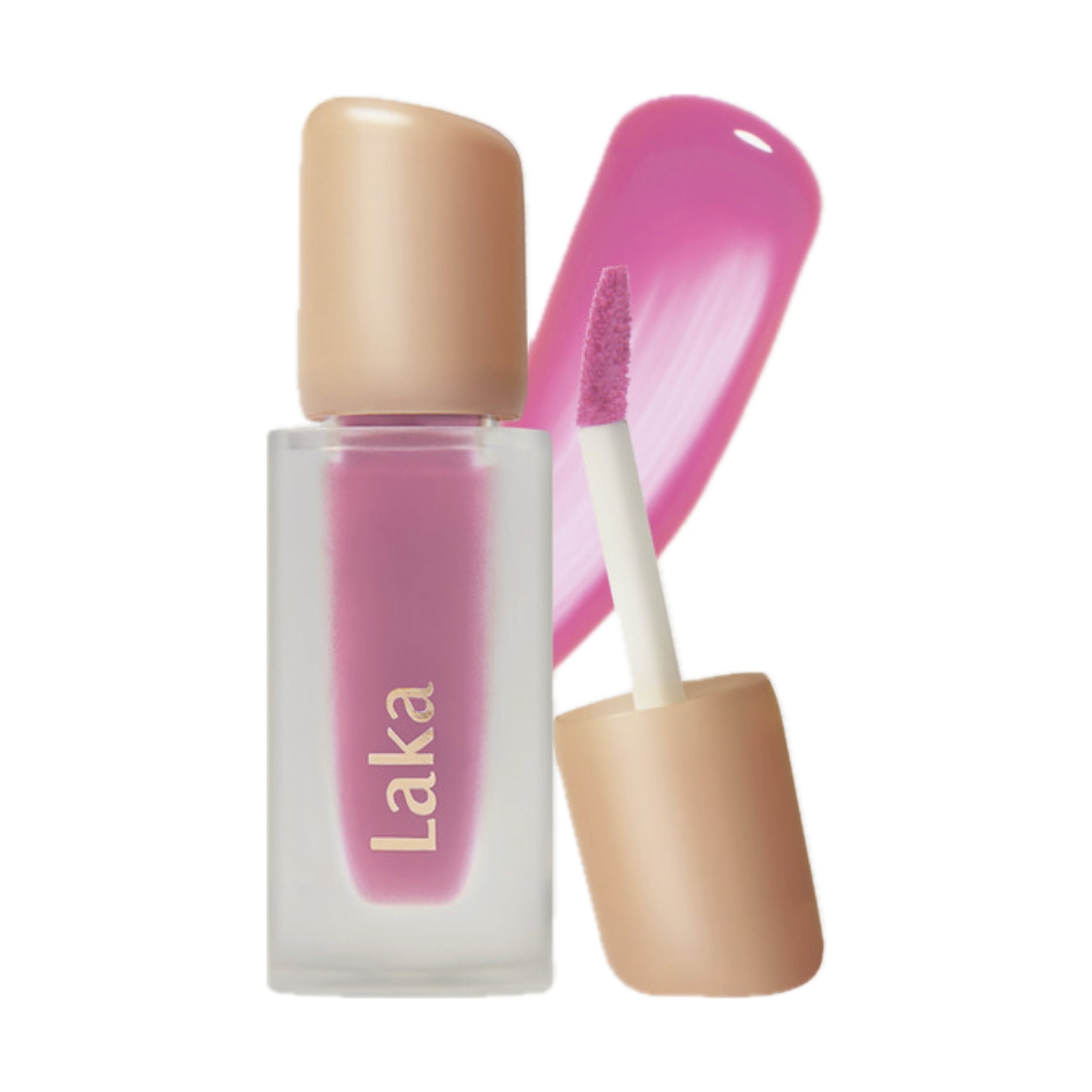 LAKA Fruity Glam Tint lip gloss with applicator on a white background