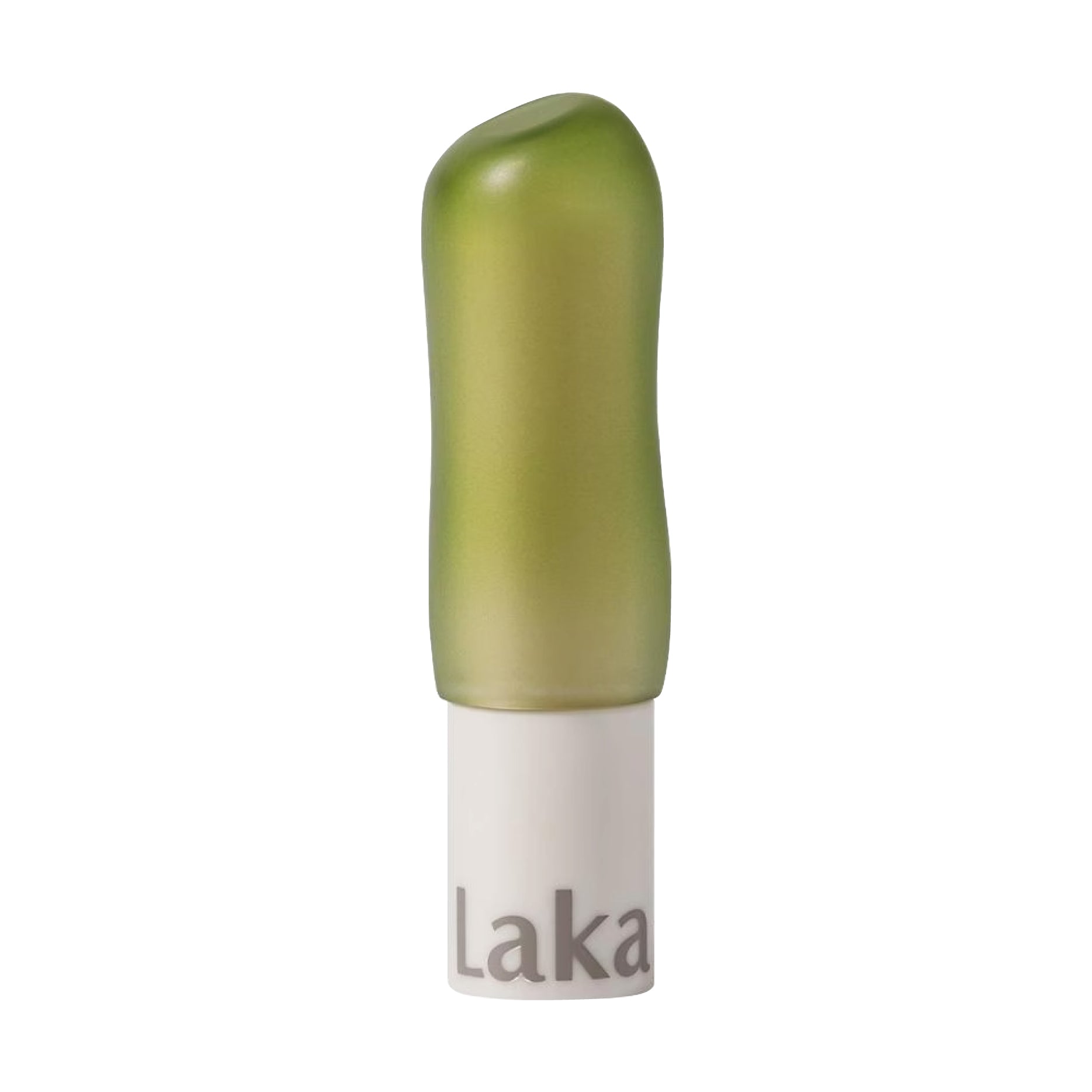 Green lip balm with white base on a white background