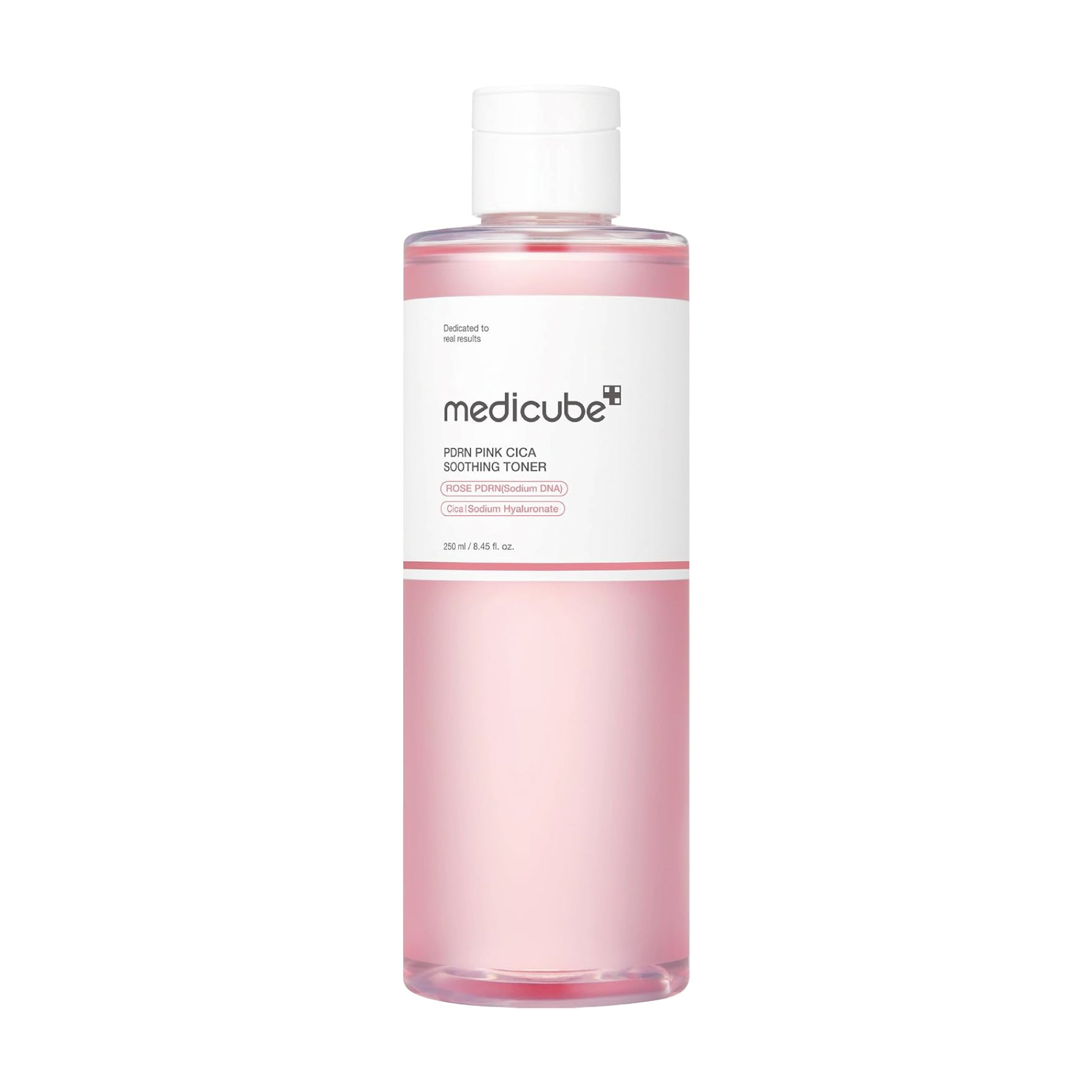 MEDICUBE PDRN Pink Cica Soothing Toner bottle on white backgorund