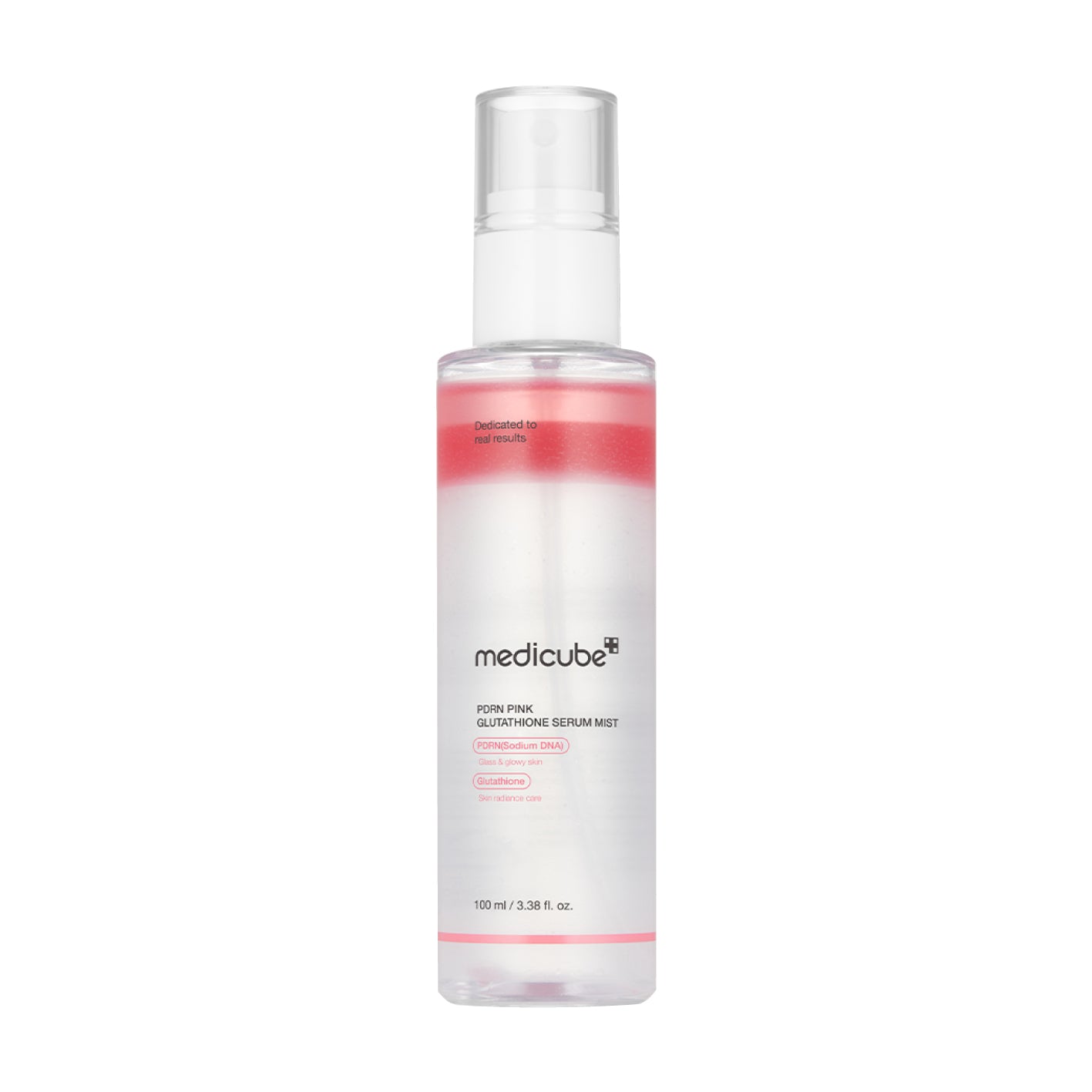 MEDICUBE PDRN Pink Glutathione Serum Mist with white background
