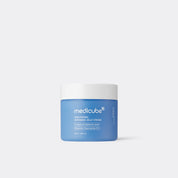 A blue and white jar of MEDICUBE Hyaluronic Ceramide Jelly Cream centered on a light gray background.