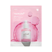 Medicube Horn Pink Peptide Serum Mask in a pink foil packet with a graphic of a dropper bottle and pink serum droplets, shown on a white background.
