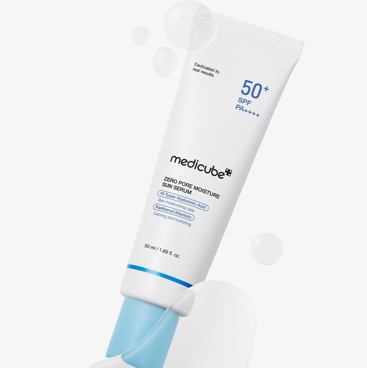 Medicube sunscreen serum bottle with SPF 50+ on a white background