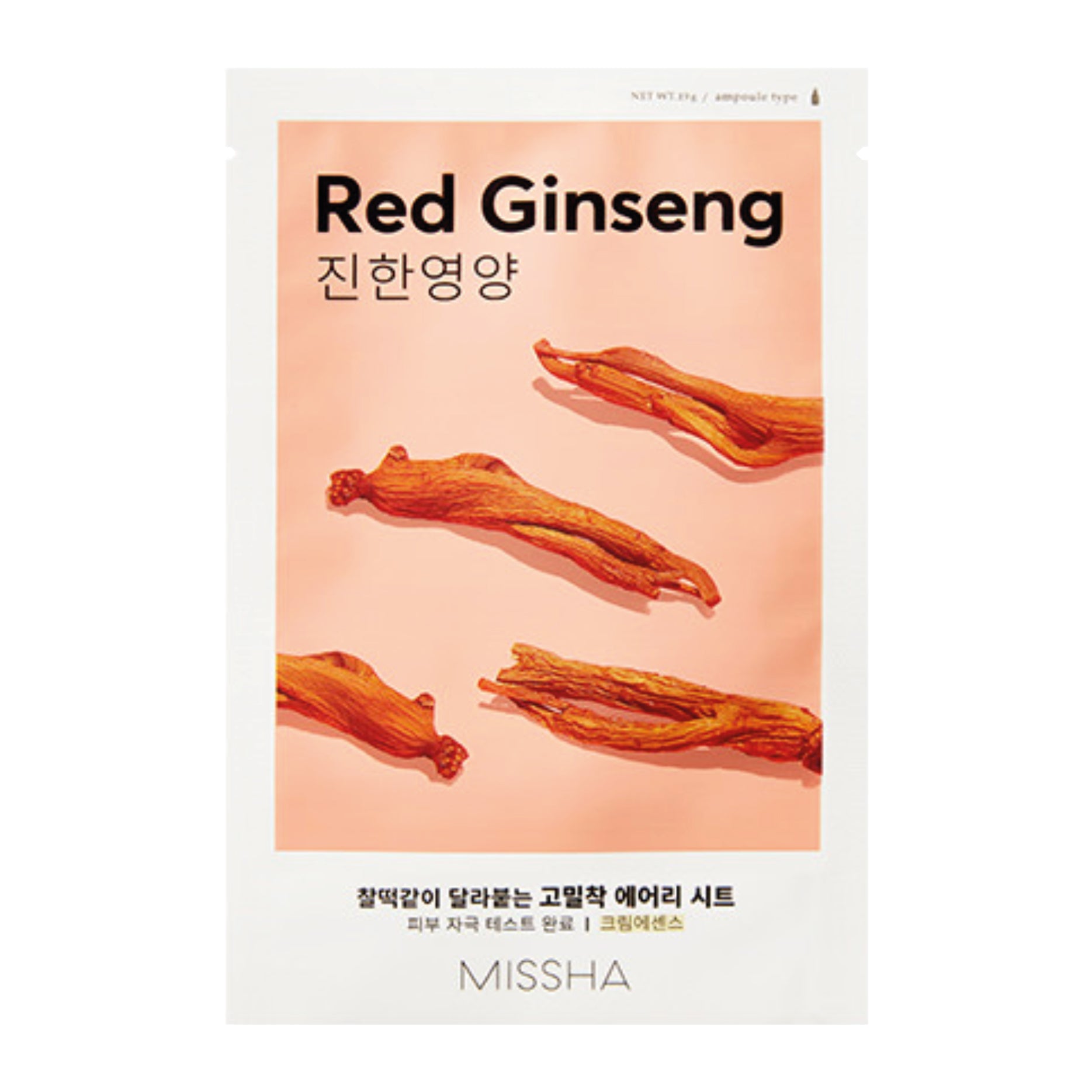 Red Ginseng packaging with Missha branding on a light pink background