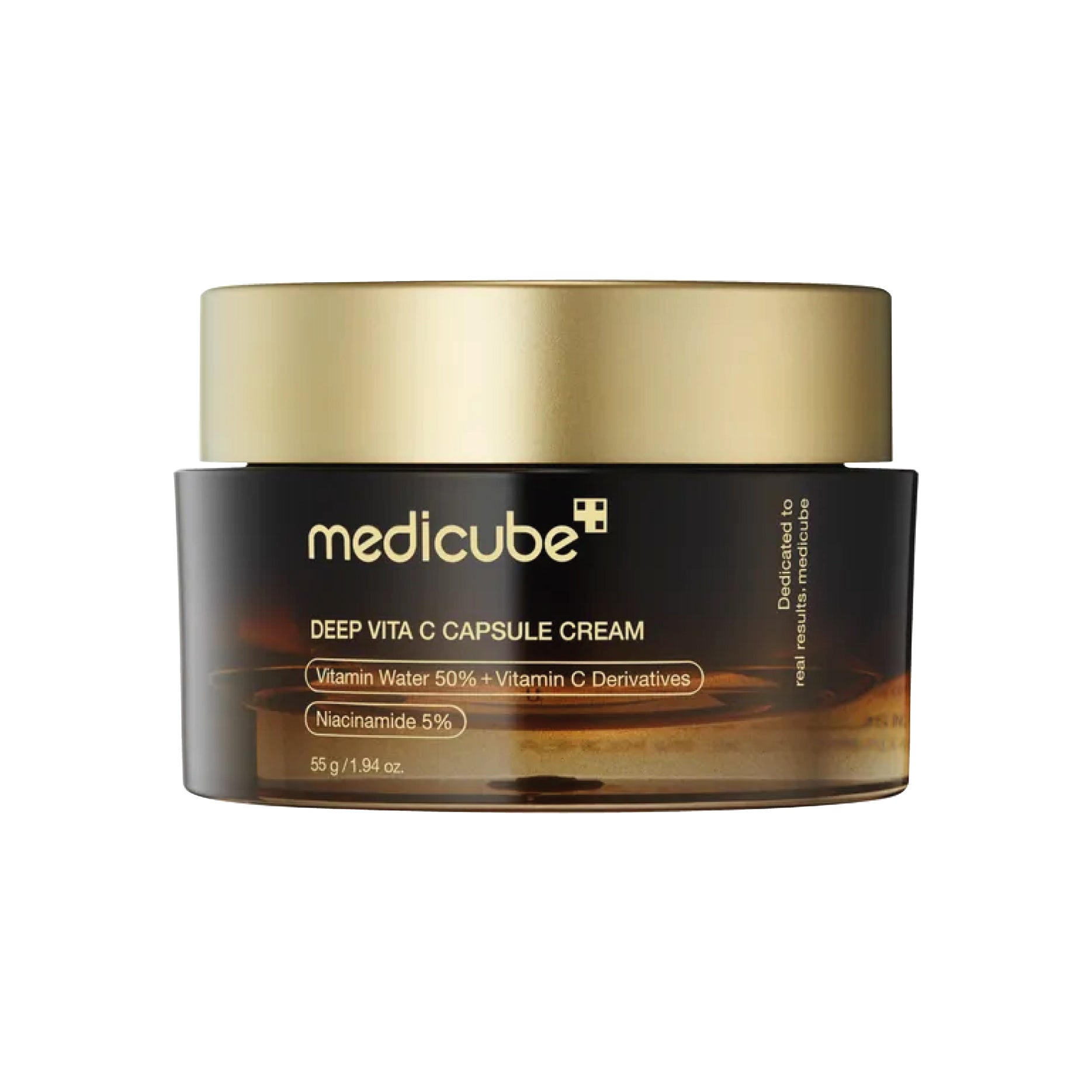 Medicube Deep Vita C Capsule Cream jar with gold lid on a white background