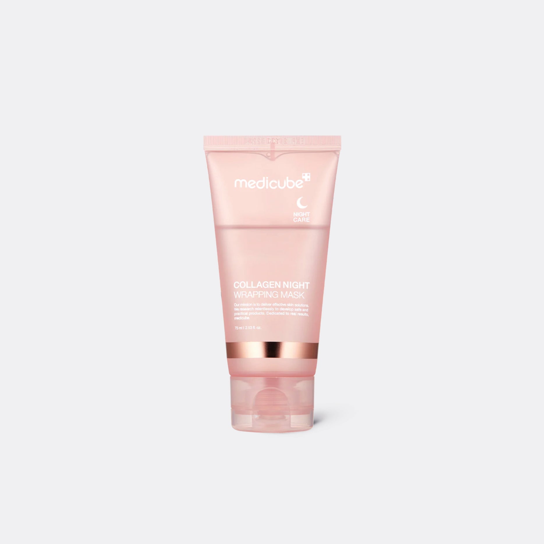 A pink tube of Medicube Collagen Night Wrapping Mask against a white background.