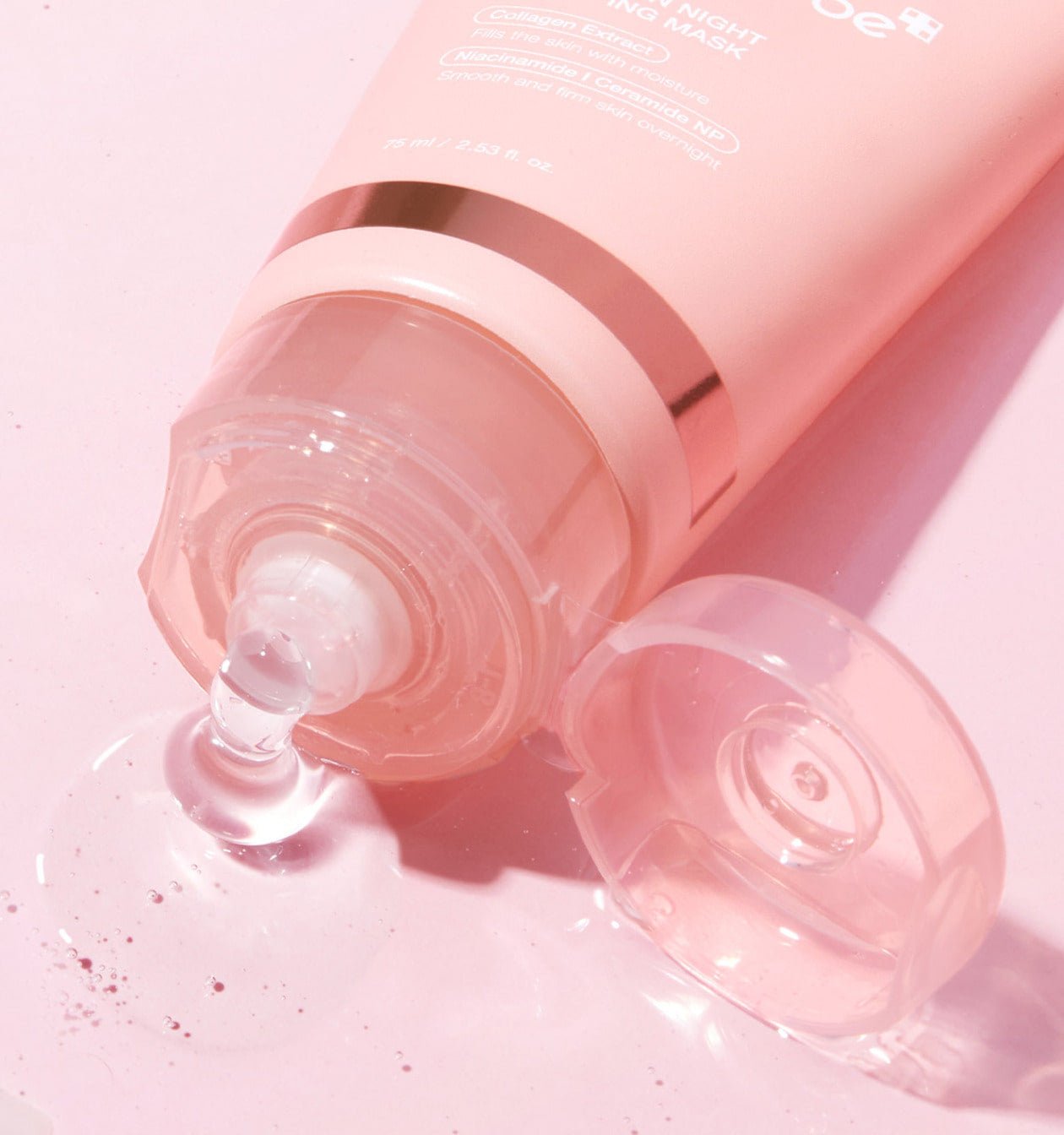 MEDICUBE Collagen Night Wrapping Mask with dropper on a pink background