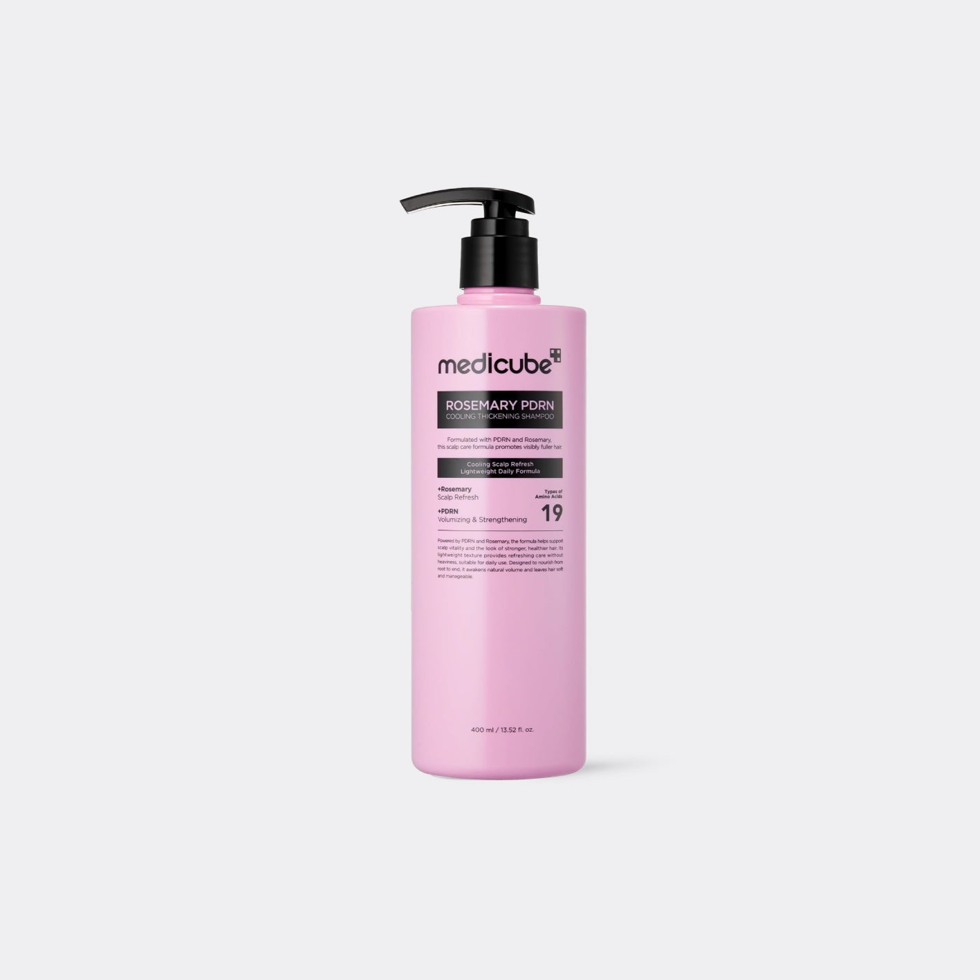 Rosemary PDRN Cooling Thickening Shampoo bottle on grey background