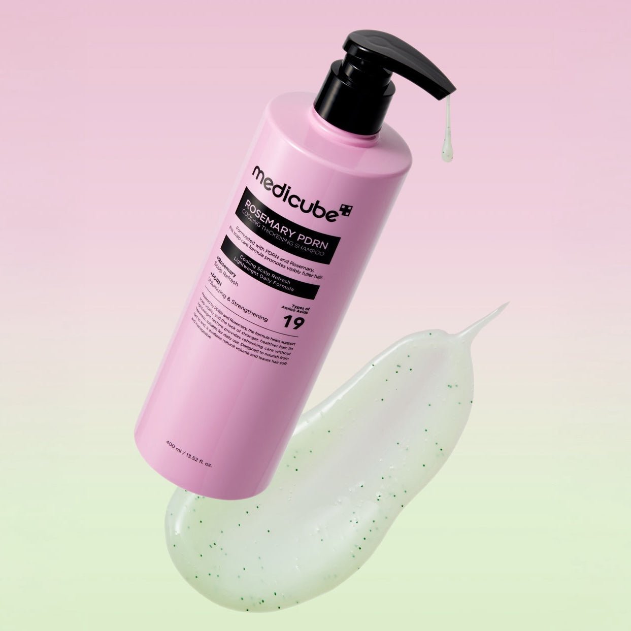 Rosemary PDRN Cooling Thickening Shampoo with gradient background