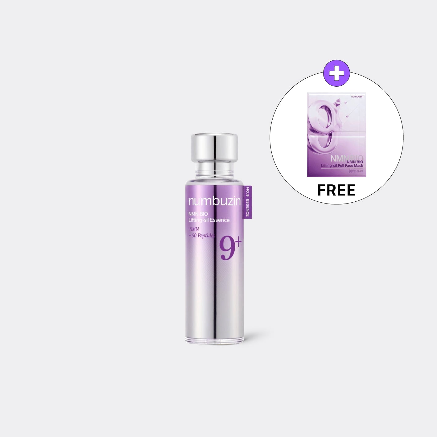 Numbuzin No9 NMN essence bottle with packaging on a white background