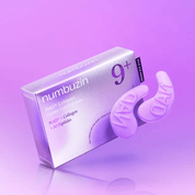 Purple gradients background  NUMBUZIN No.9 NAD+ Collagen Under Eye Patches (5 Pairs)  package standing 
