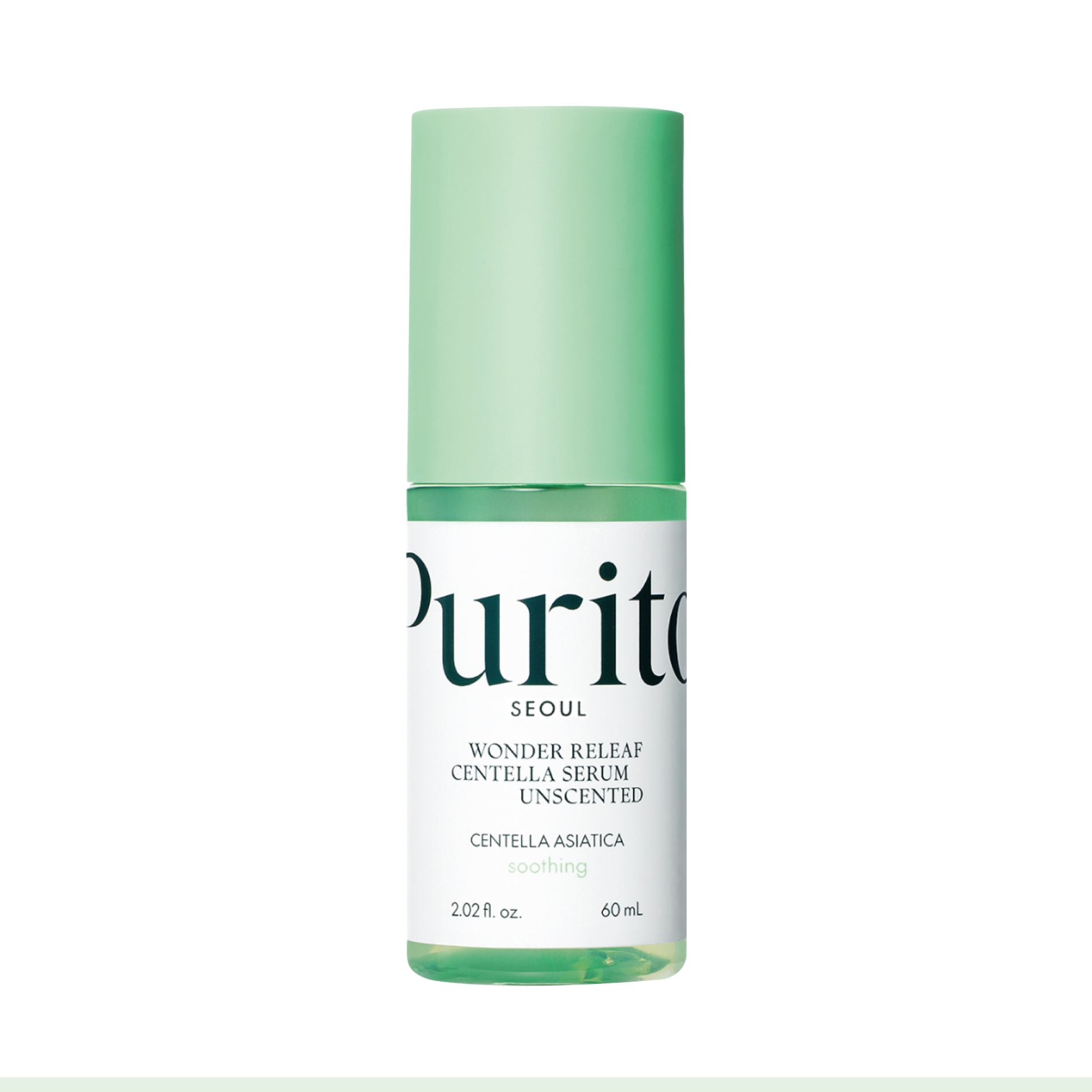 PURITO Wonder Releaf Centella Serum Unscented bottle on white background