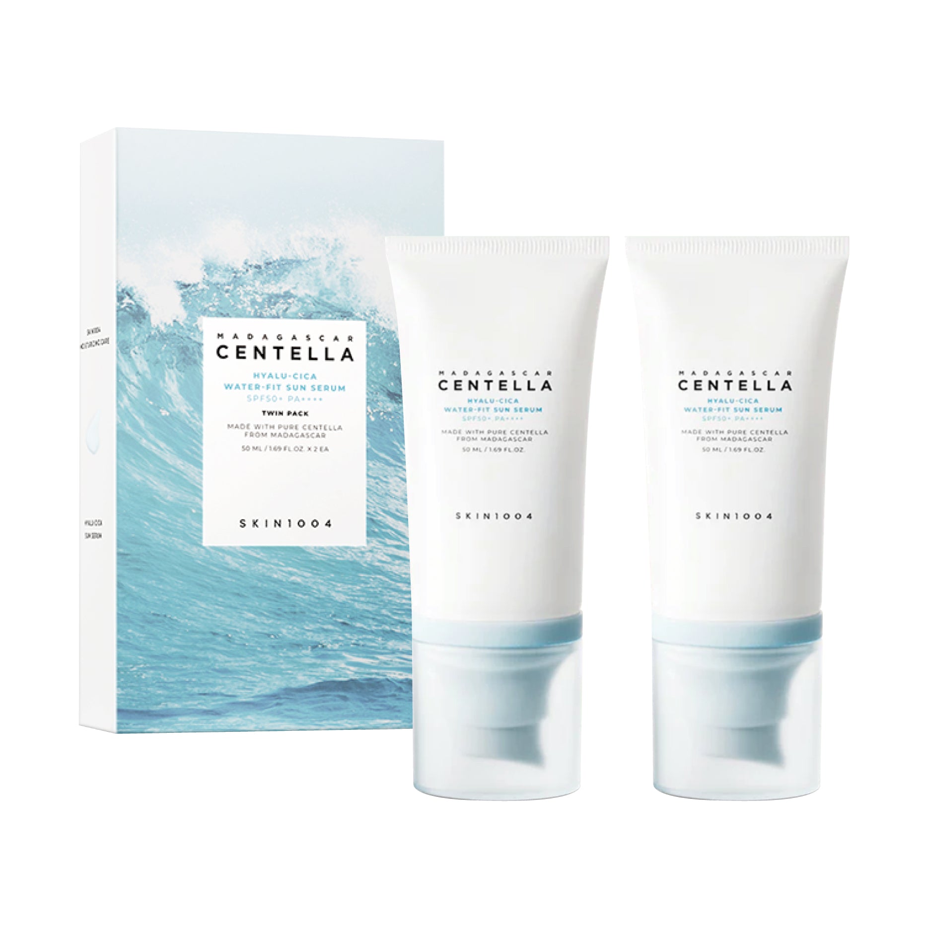 SKIN1004 Madagascar Centella Hyalu-Cica Water-Fit Sun Serum two  on white background