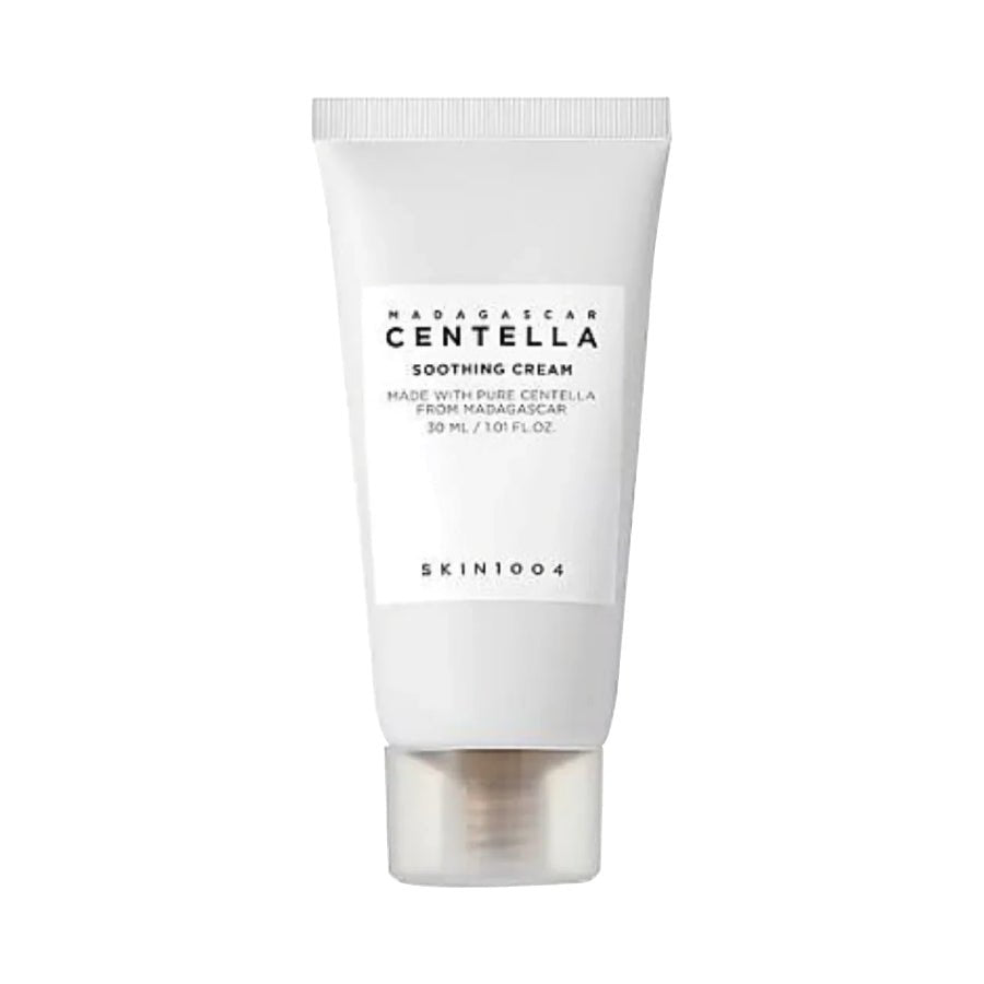Skincare tube labeled SKIN1004 Madagascar Centella Soothing Cream (MINI 30ml) on a white background