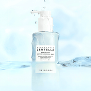 SKIN1004 Madagascan Centella Hyalu-Cica Gentle Cleansing Milk bottle with water droplets on a light blue background